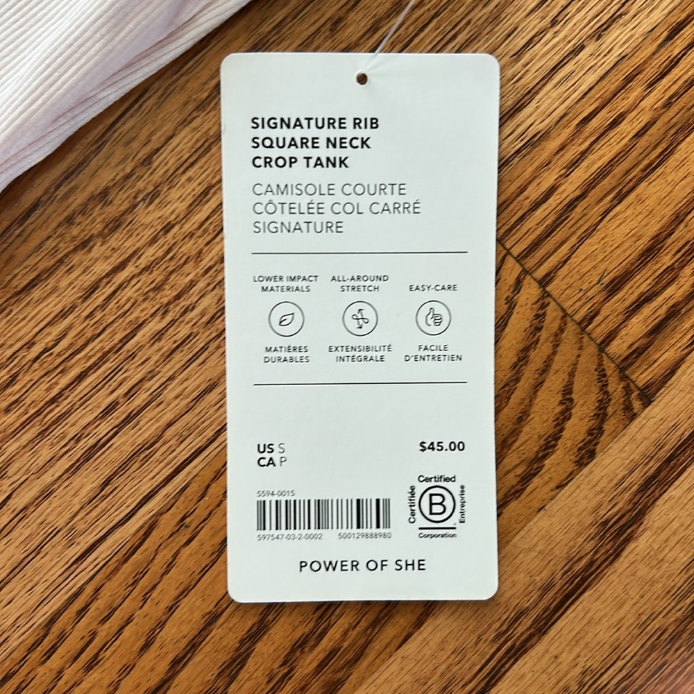 Athleta Signature Rib Square Neck Crop Tank Pink NWT Small - Picture 4 of 4